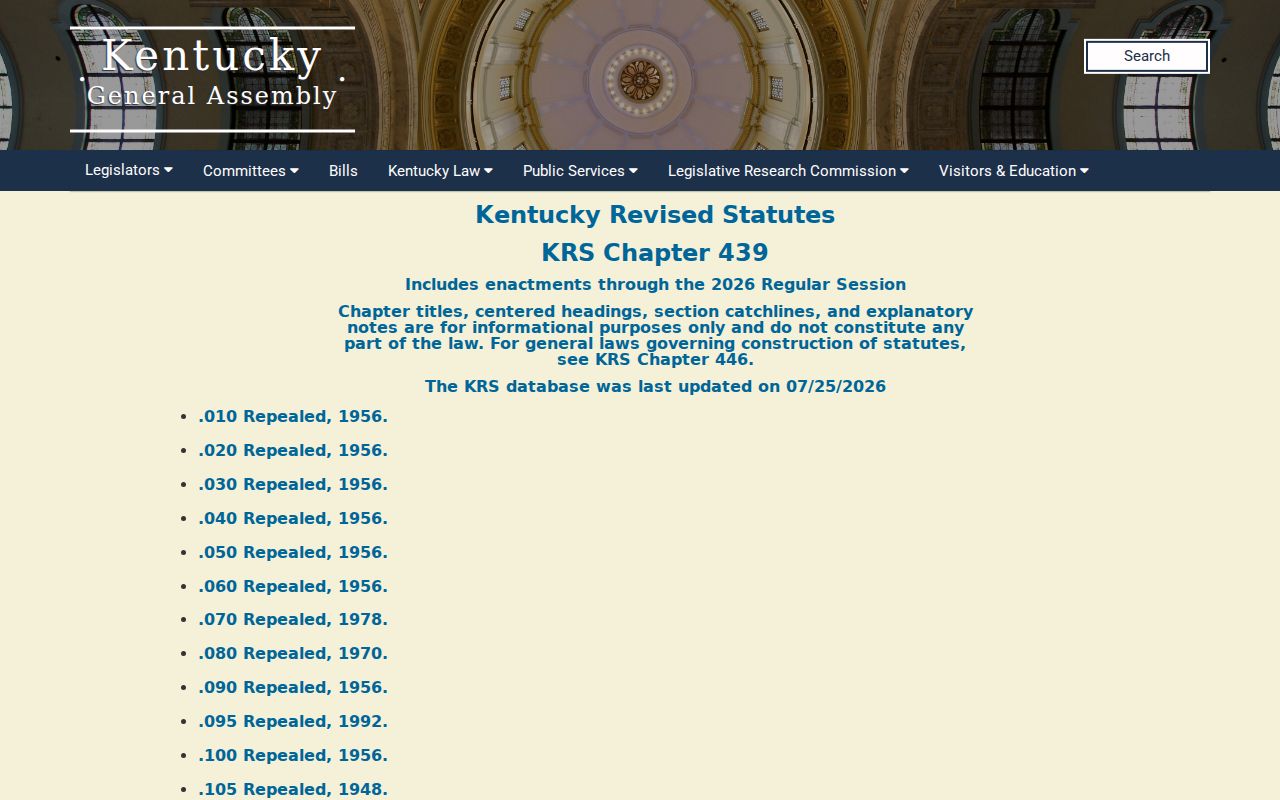 Kentucky statutes page for felony and misdemeanor sentencing classifications