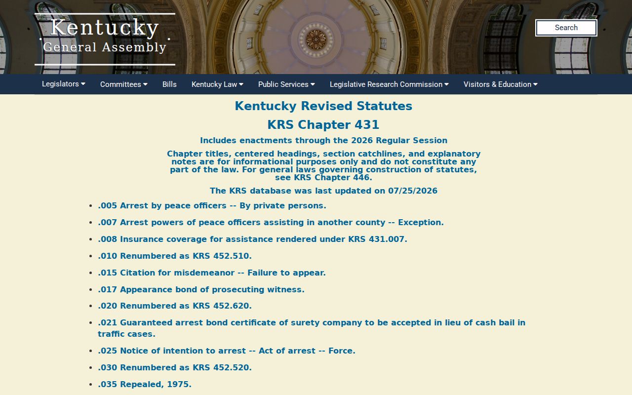 Kentucky criminal procedure statutes used for court records and expungement