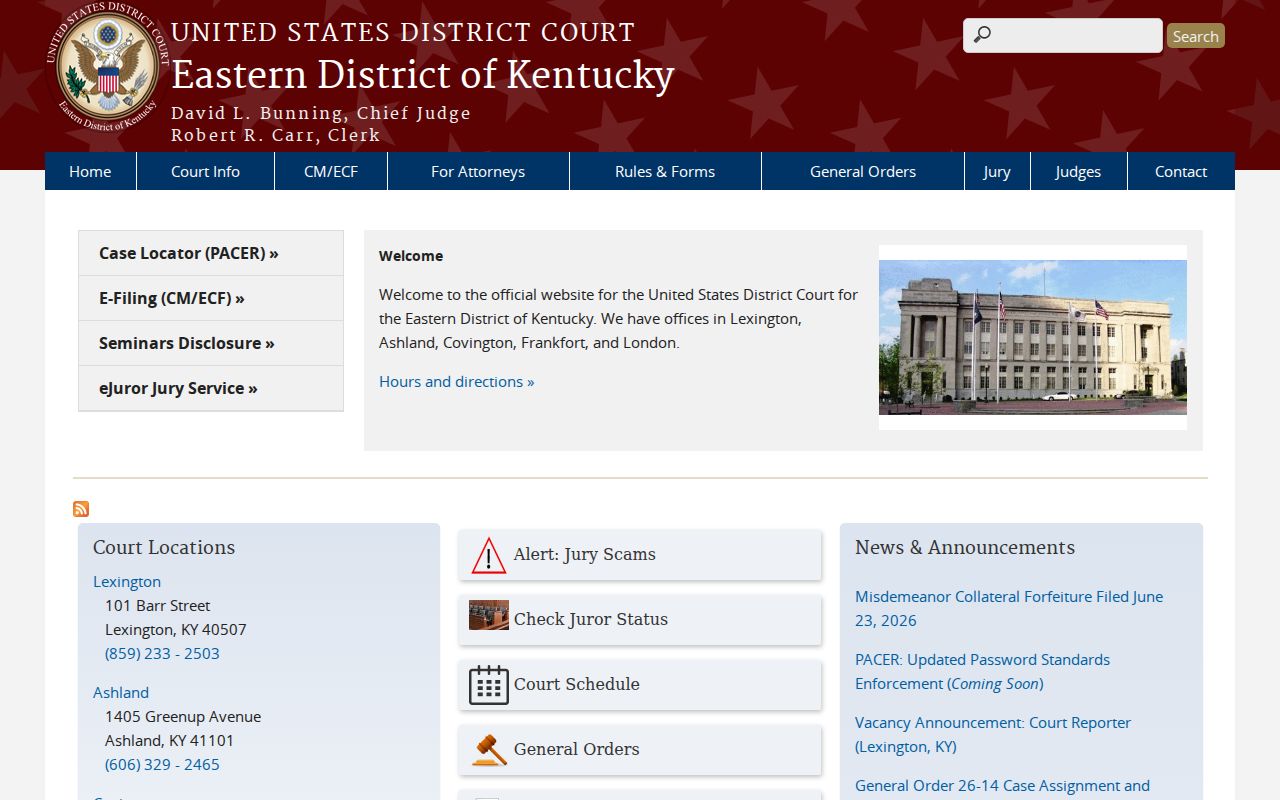 United States District Court for the Eastern District of Kentucky website