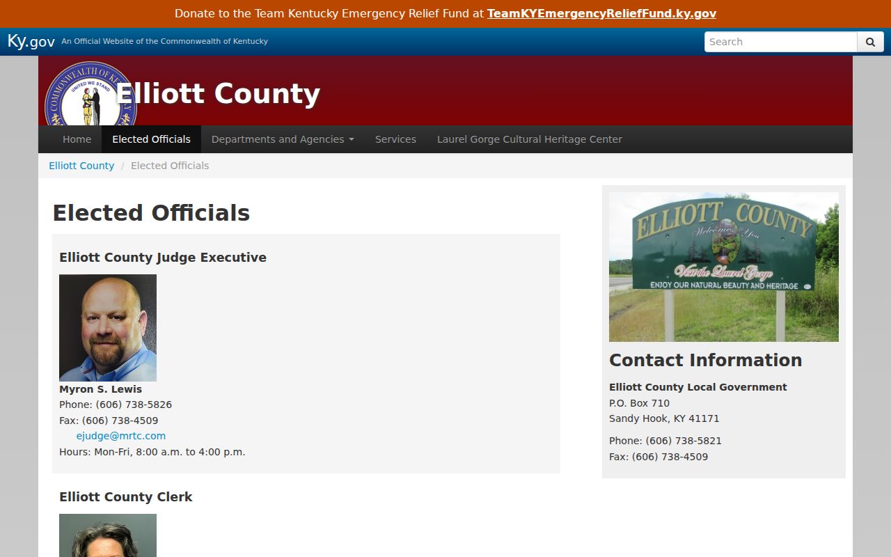 Elliott County official directory for criminal record office contacts