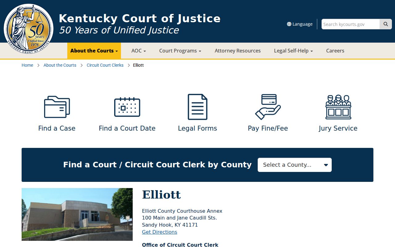 Kentucky Court of Justice Elliott County courthouse information