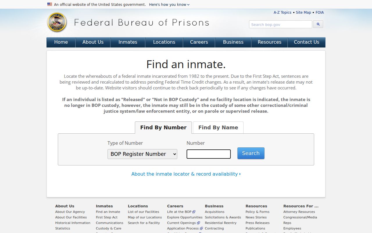 Federal Bureau of Prisons inmate locator search options