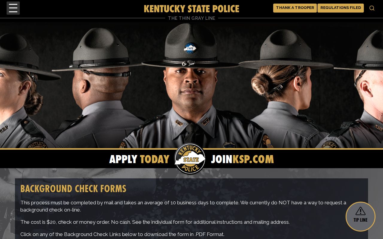 Kentucky State Police background check forms and fee information
