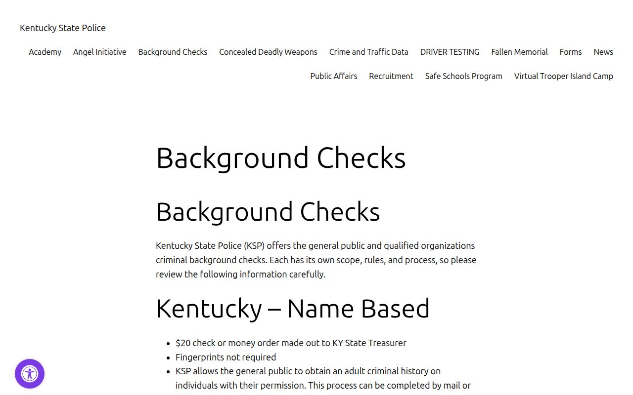 Kentucky State Police explanation of name-based and fingerprint checks